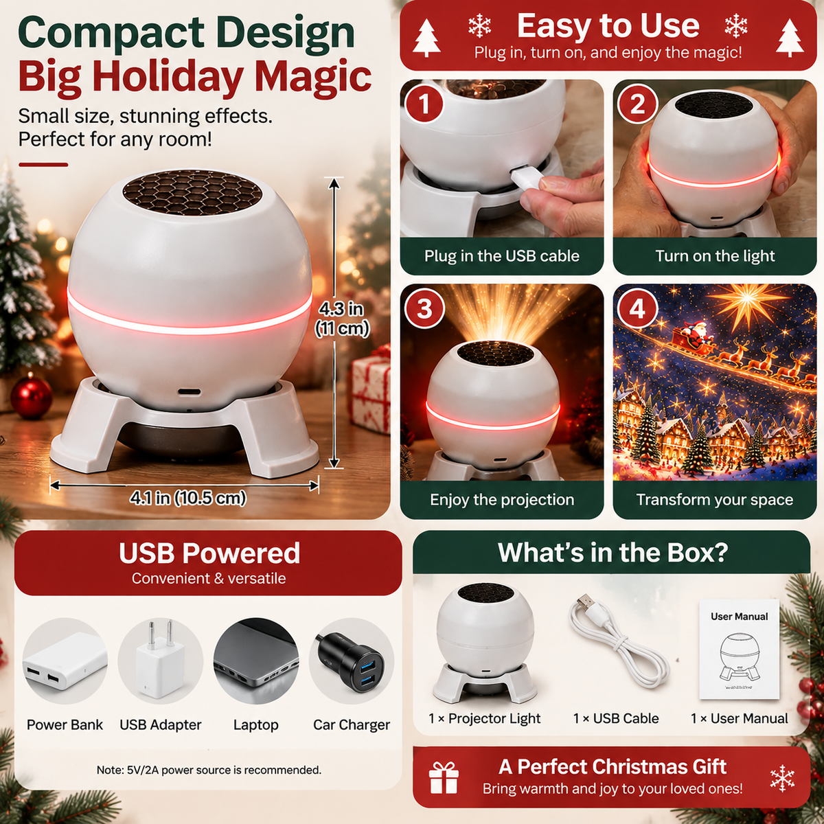 π Turn Any Room Into a Christmas Wonderland β Holiday Projection Night Light