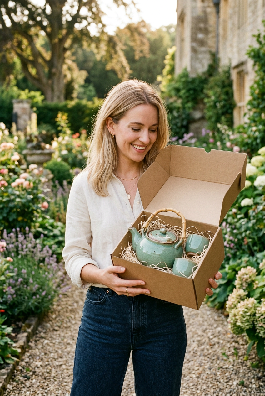 Model Holding Tea Set Gift Box - Shot 2