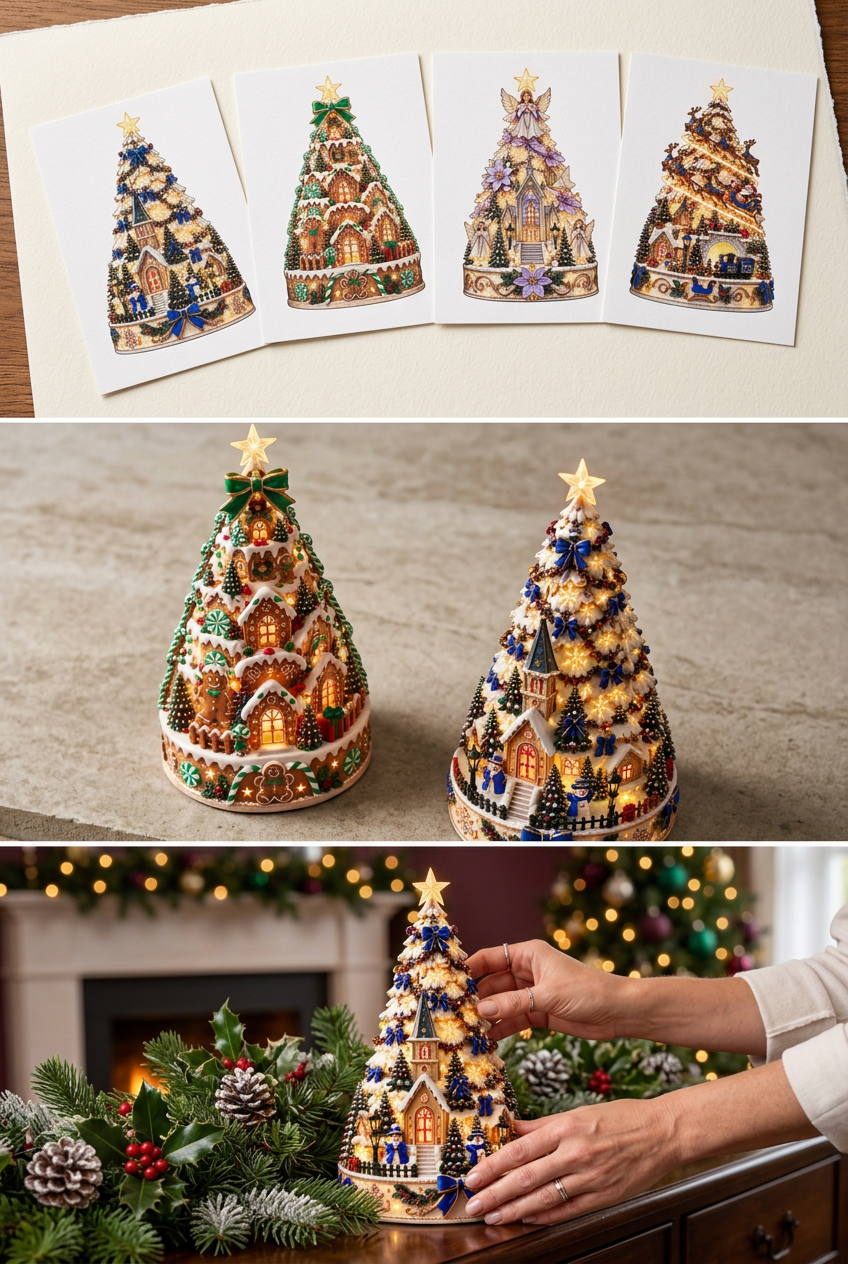 Three-step guide to choosing and styling a Christmas Village Lightscape Tree.