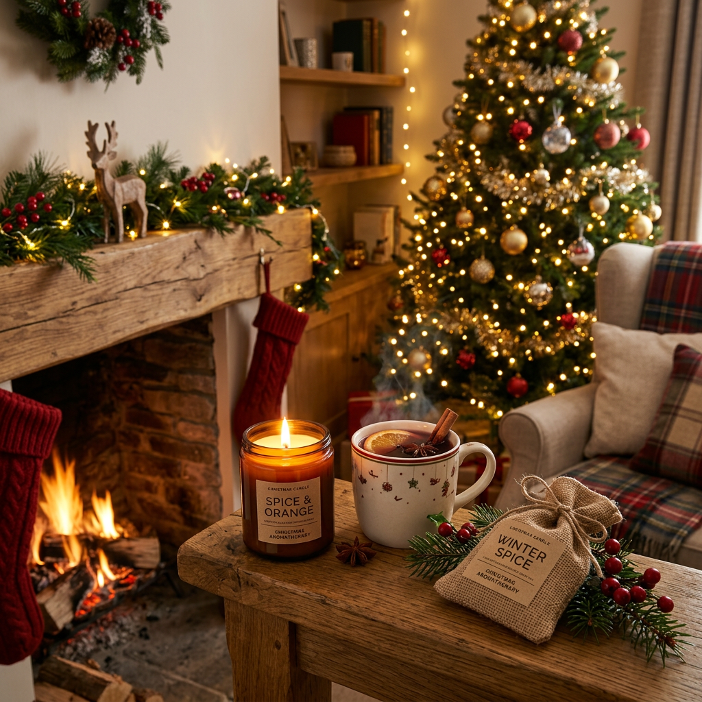 Christmas Candle Fireplace Lifestyle Scene