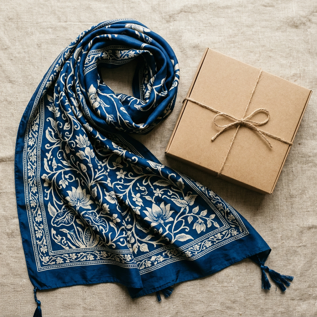 Batik Silk Scarf - Top Down Unfolded View
