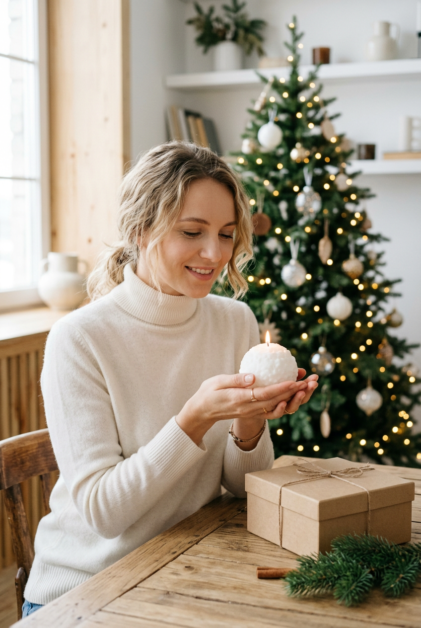 Model Holding Snowball Candle - Shot 1