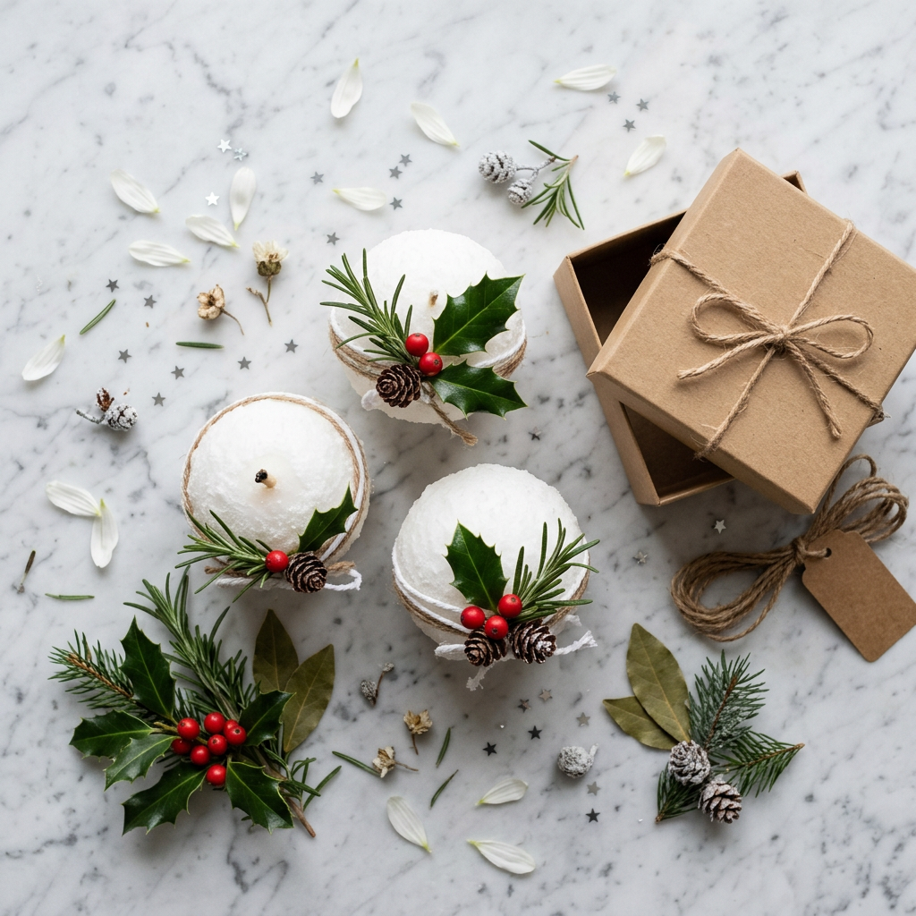 Snowball Candles - Marble Top Down