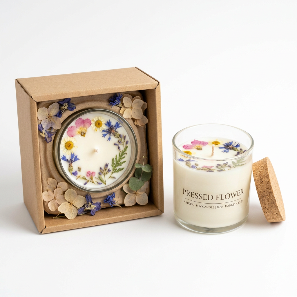 Pressed Flower Candle Set - White Background