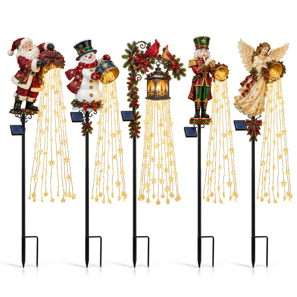 Christmas garden stake design assortment on white background