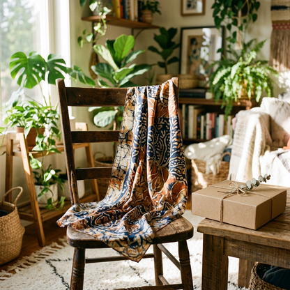 Batik Scarf Draped Chair Lifestyle