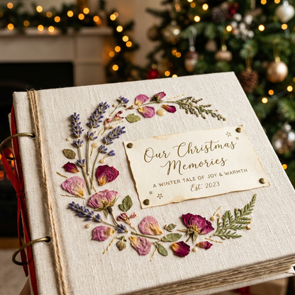 Linen Album Cover with Pressed Flower Detail