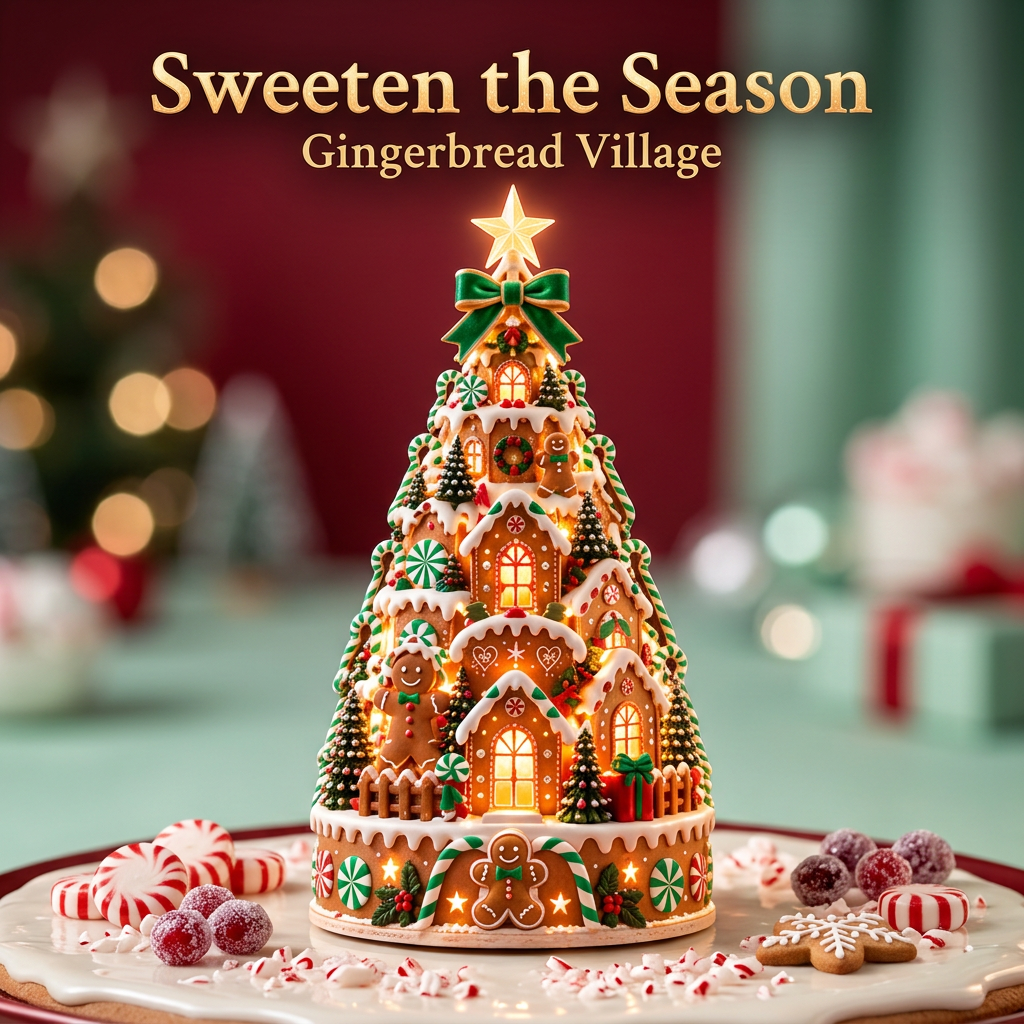 Gingerbread Village Christmas Lightscape Tree