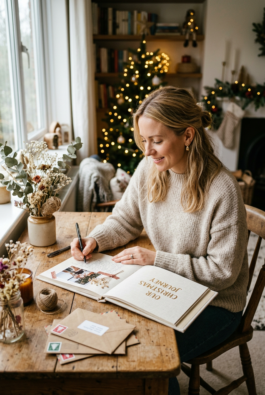 Model Writing in Christmas Memory Album - Shot 1
