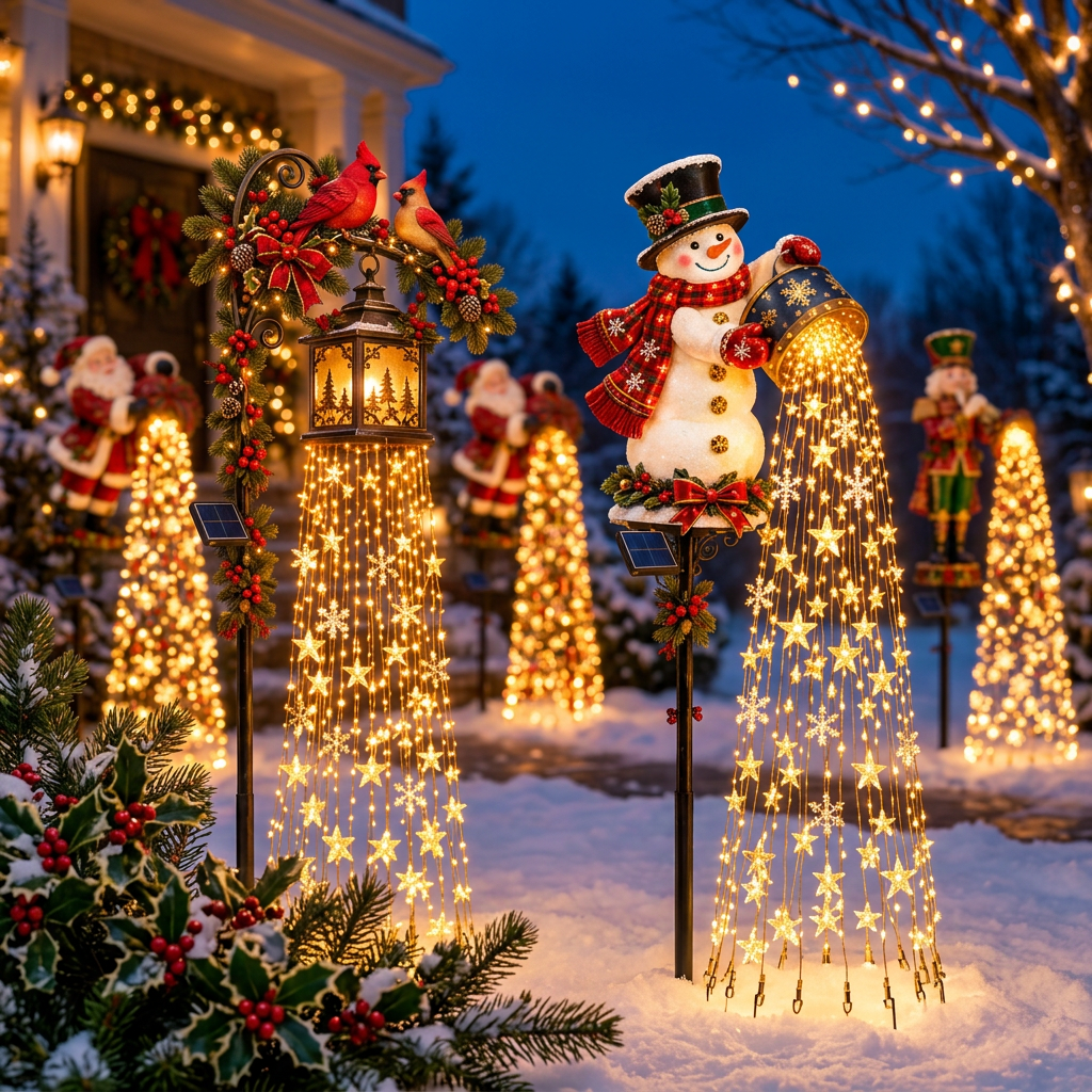 Snowman Christmas solar cascade garden stake