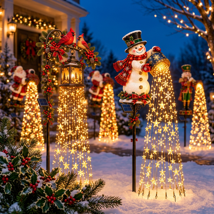 Snowman Christmas solar cascade garden stake