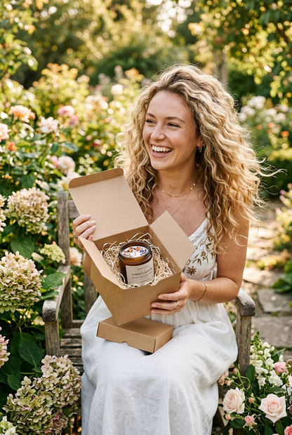 Model Holding Candle Gift Box Outdoors - Shot 2