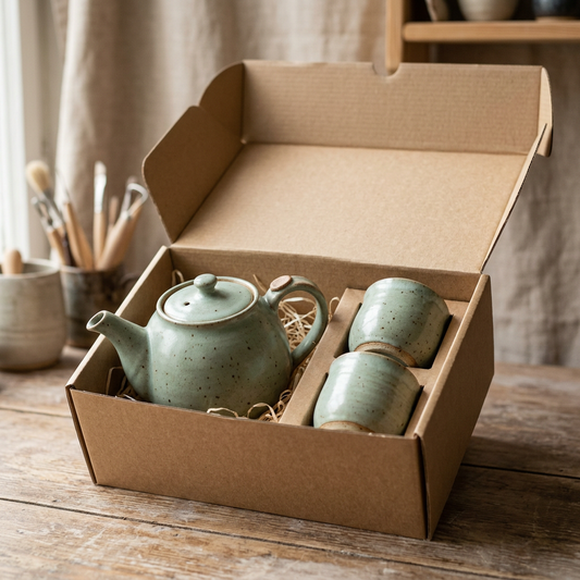 Handmade Celadon Ceramic Tea Set - Hero Shot