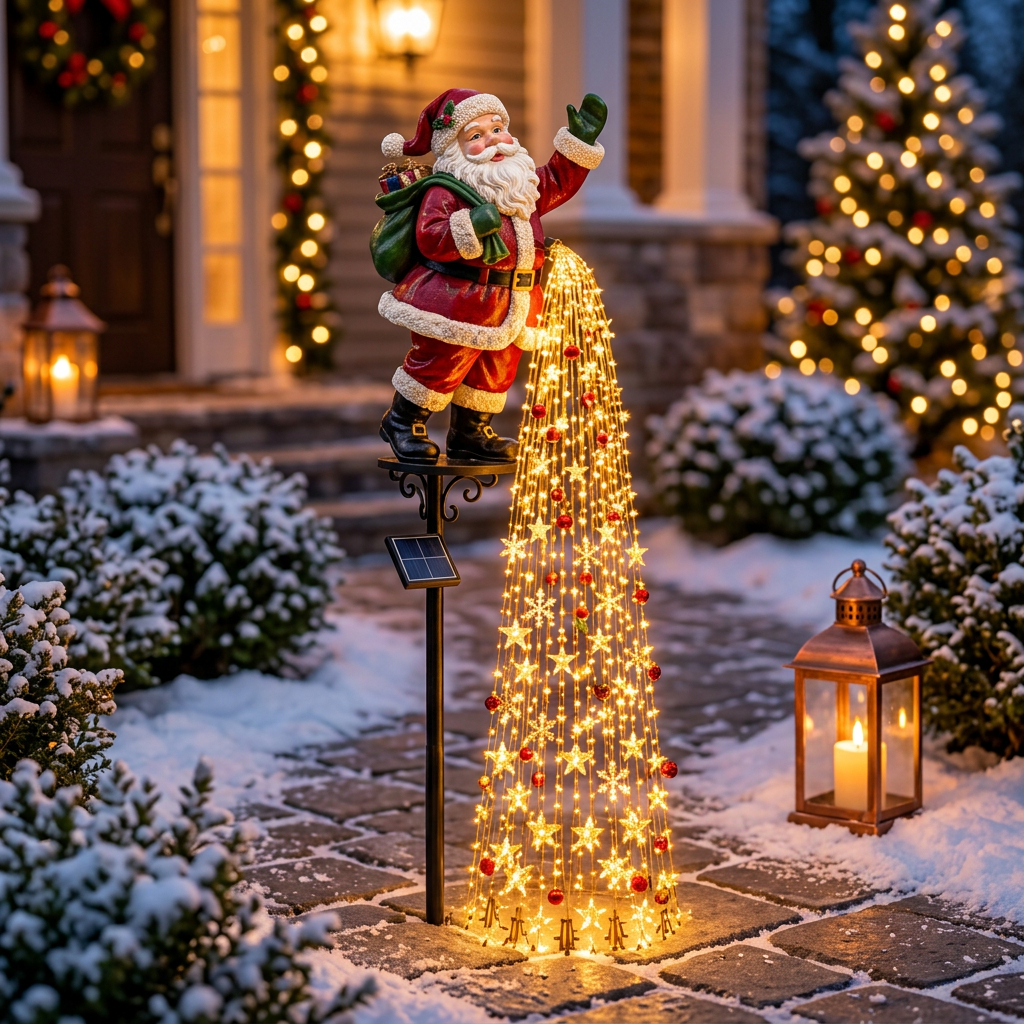 Santa Christmas solar cascade garden stake