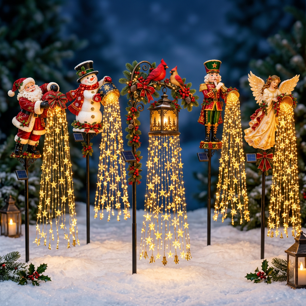 Cardinal lantern Christmas solar cascade garden stake