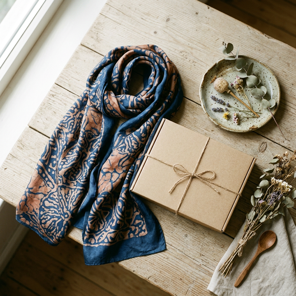 Batik Silk Scarf Set - Lifestyle Flat Lay