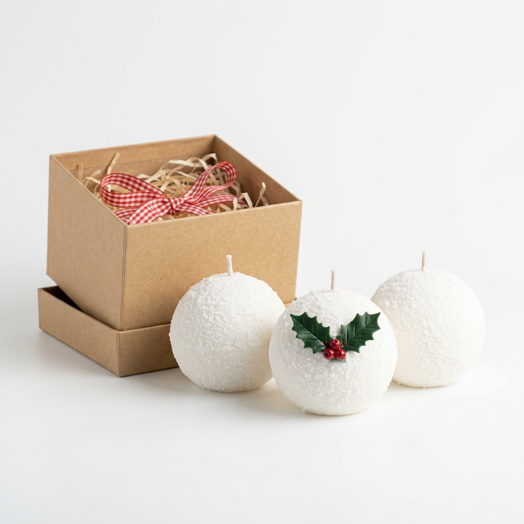 Christmas Snowball Candle Set - White Background