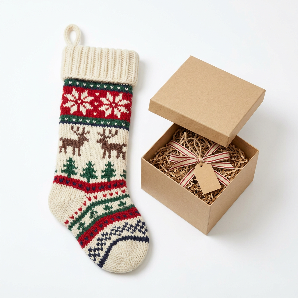 Handmade Christmas Stocking Gift Set - White Background